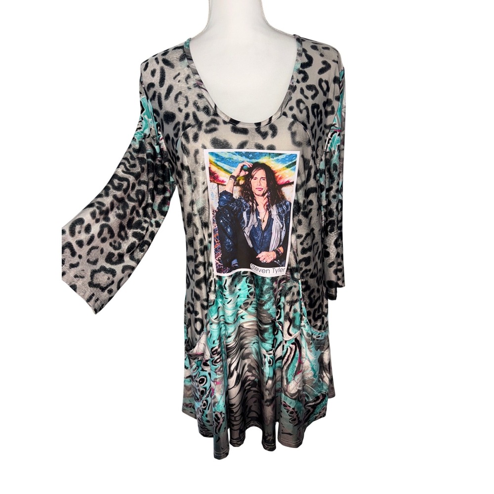 Aerosmith's Steven Tyler Rock Band Black/Turquoise Cheetah Dress Ladies M/L